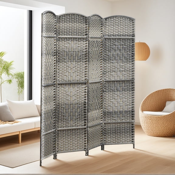 GVN Privacy Panels Decorative Privacy Fence,Folding Room Divider Screen 6 Panel 6' Tall Privacy Screen Freestanding Wood Partition, Mixed Gray