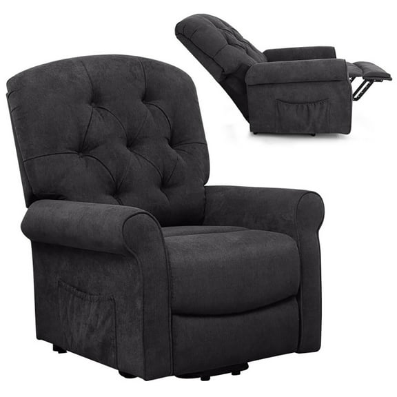 GVN Recliner Chair Sofa for Elderly with Side Pocket and Remote Control-Black