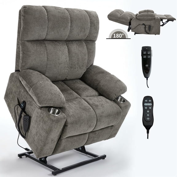 GVN Reclining Sofa Chair with 8-Point Vibration Massage, Lumbar Heating and Dual Cup Holders, Home Reclining Seating with Dual Motor Chenille Power Lift, Brown