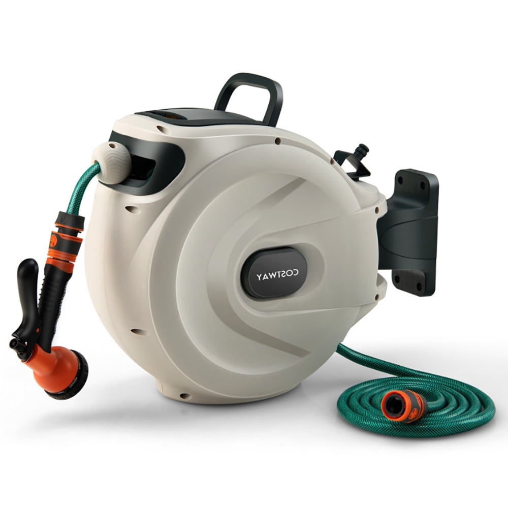 GVN Retractable Hose Reel Wall Mounted 1/2 Inch 98 Feet Any Length Lock with Hose Nozzle, Garden Hose Reel Wall Mount GVN Retractable Hose Reel Wall Mounted 1/2 Inch 98 Feet Any Length Lock with Hose Nozzle, Garden Hose Reel Wall Mount