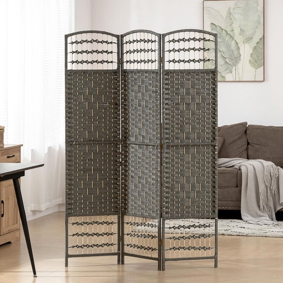 GVN Room Separation Divider,3 Panel Folding Room Divider Portable Privacy Screen Wave Fiber Room Partition for Home Office, Dark Gray