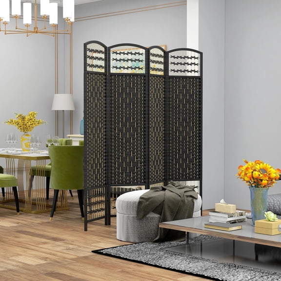 GVN Room Separation Divider,4 Panel Room Divider, Folding Screen, 5.6', Black