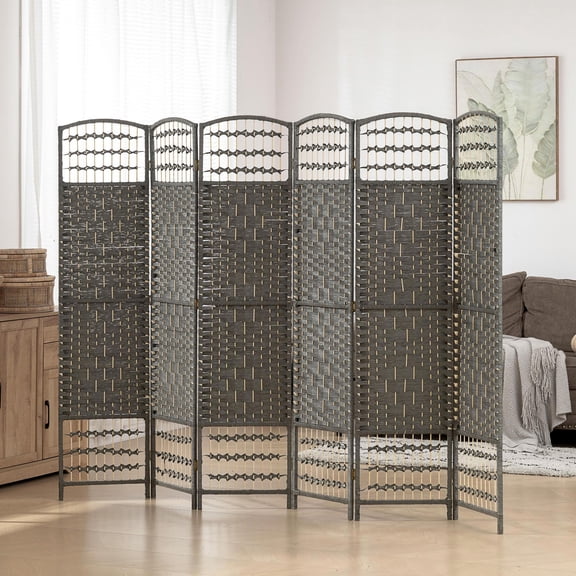 GVN Room Separation Divider,6 Panel Folding Room Divider Portable Privacy Screen Wave Fiber Room Partition for Home Office, Dark Gray
