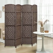 GVN Room Separation Divider,Folding Room Divider Screen 4 Panel 6 Tall Privacy Screen Freestanding Wood Partition, Brown