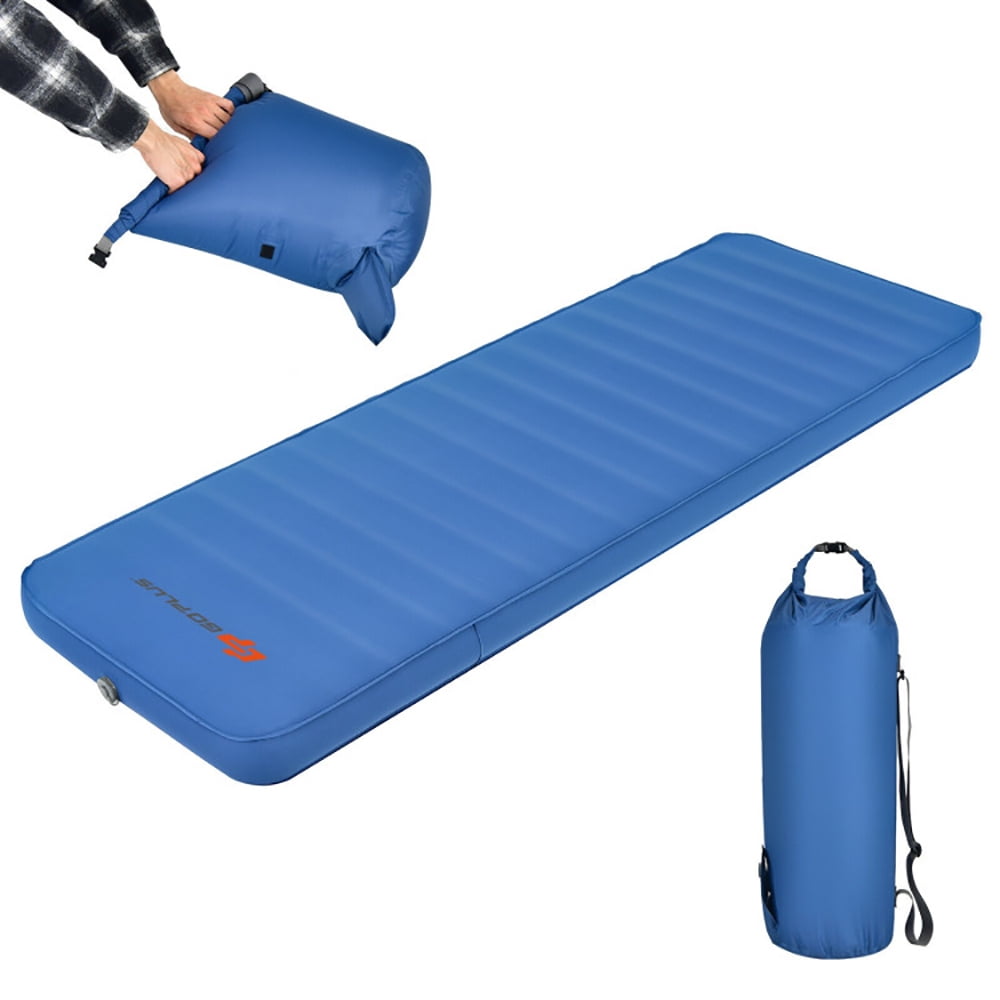 GVN Self Inflating Folding Camping Sleeping Mattress with Carrying Bag-Blue, Camping Sleeping Pad, Thick Inflatable Portable Camping Mat for Hiking Backpacking Tent GVN Self Inflating Folding Camping Sleeping Mattress with Carrying Bag-Blue, Camping Sleeping Pad, Thick Inflatable Portable Camping Mat for Hiking Backpacking Tent