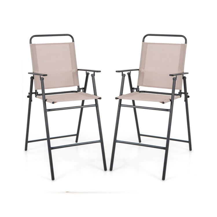 GVN Set of 2 Patio Folding BarHeight Chairs with Armrests and Quick