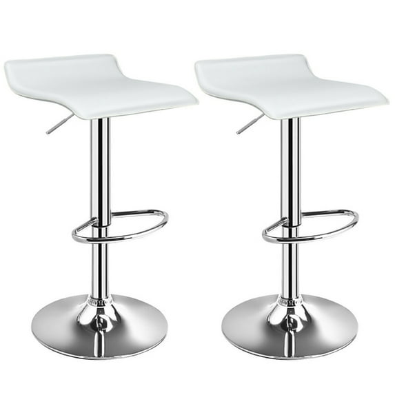 GVN Set of 2 Adjustable PU Leather Backless Bar Stools with Footrest for Pub Bistro Kitchen Dining, White