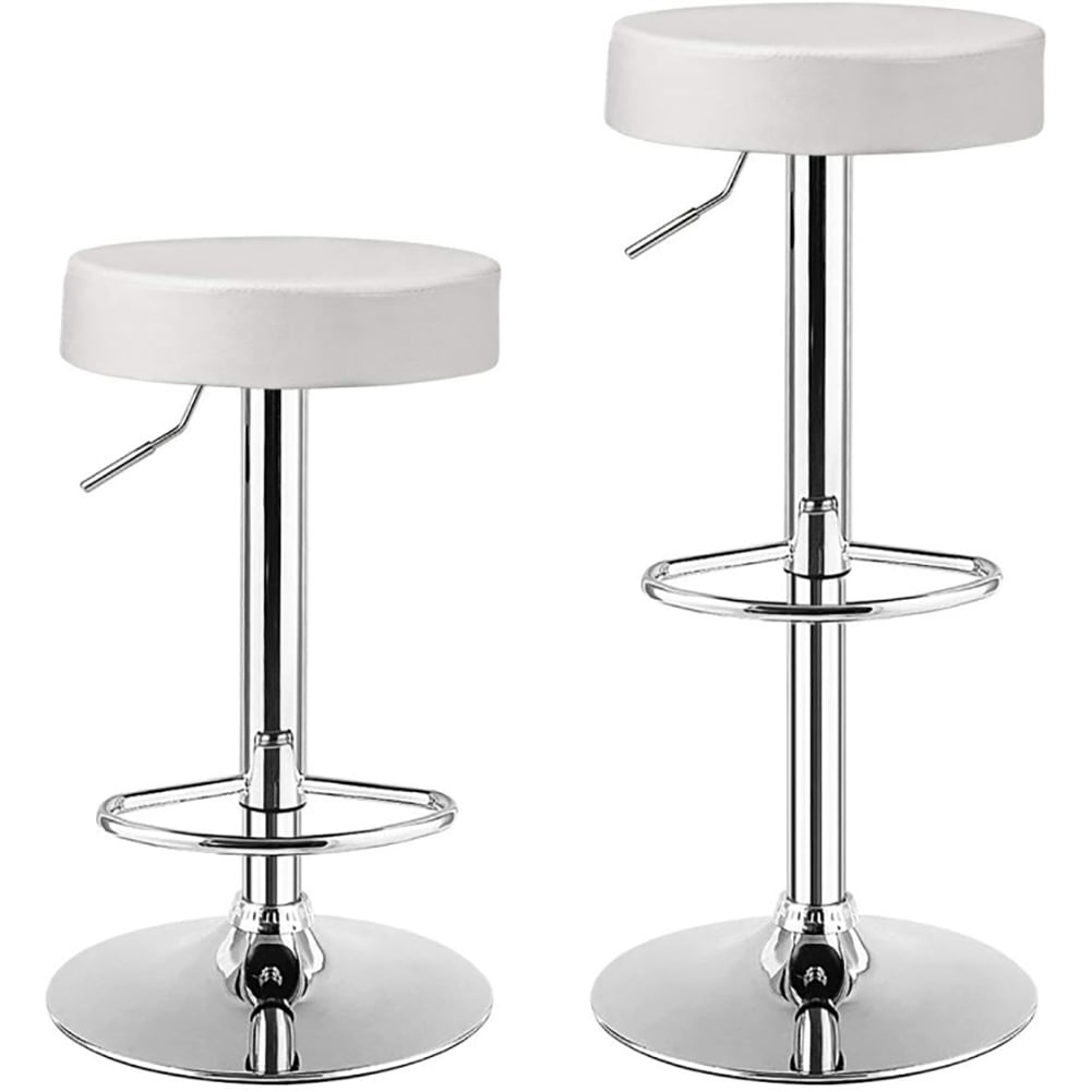 GVN Set of 2 Adjustable Swivel Round PU Leather Barstool with Chrome Footrest for Pub Bistro Kitchen Dining, White GVN Set of 2 Adjustable Swivel Round PU Leather Barstool with Chrome Footrest for Pub Bistro Kitchen Dining, White