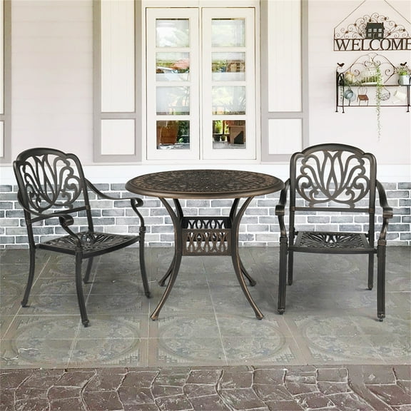 GVN Set of 2 Cast Aluminum Patio Dining Chairs, Stackable Outdoor Bistro Chairs with Armrests for Balcony Backyard Garden Deck, Antique Bronze