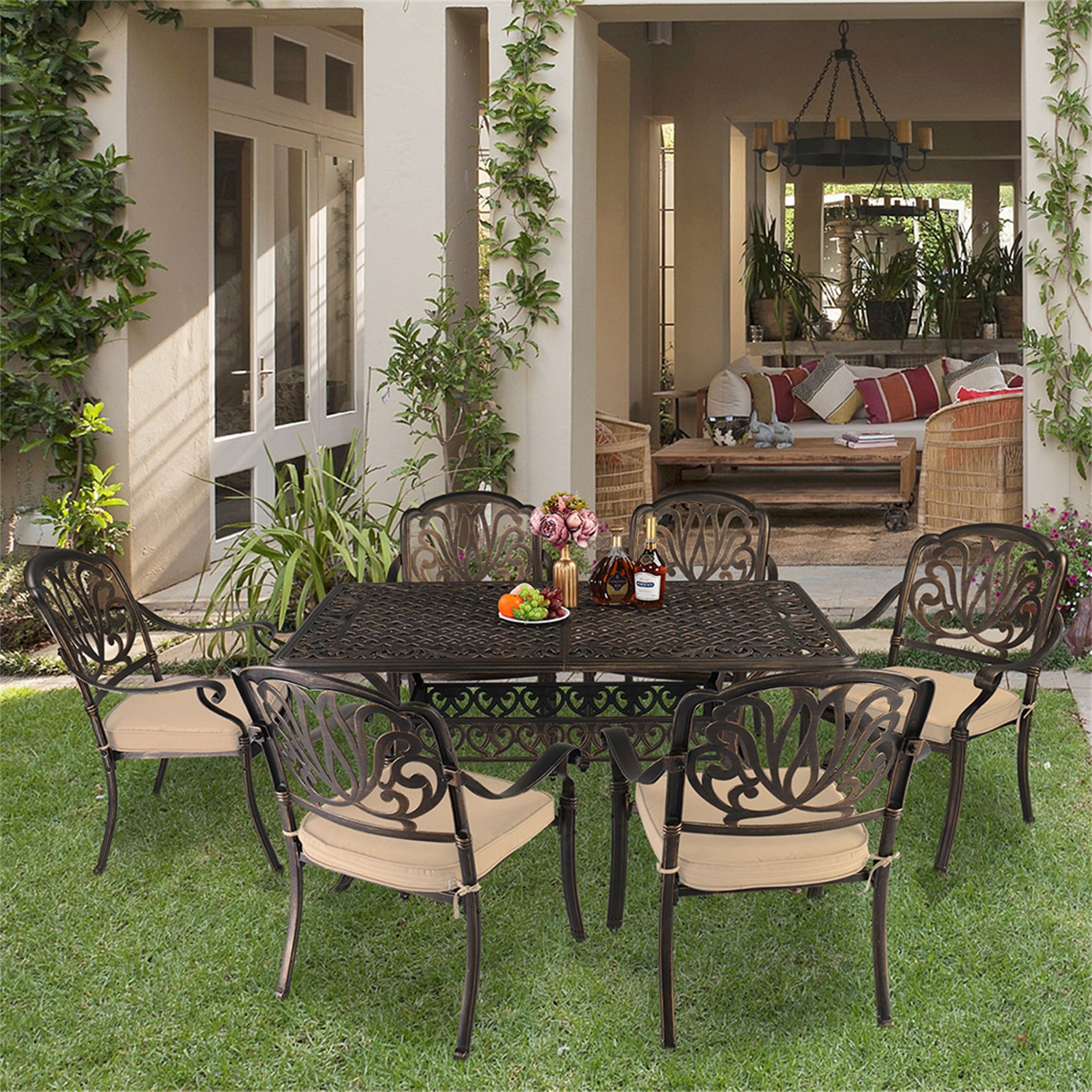 GVN Set of 2 Cast Aluminum Patio Dining Chairs with Cushions, Stackable Outdoor Bistro Chairs for Balcony Backyard Garden Deck, Antique Bronze GVN Set of 2 Cast Aluminum Patio Dining Chairs with Cushions, Stackable Outdoor Bistro Chairs for Balcony Backyard Garden Deck, Antique Bronze