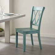 GVN Set of 2 Cross Back Rubber Wood Dining Chairs-Green, Dining Room Chairs, Lounge Chair for Kitchen, Dining, Bedroom, Living