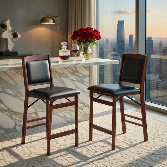 GVN Set of 2 Folding Kitchen Island Stool with Rubber Wood Legs-Brown, Bar Height Stools, Counter Height Bar Stools for Kitchen, Dining Room