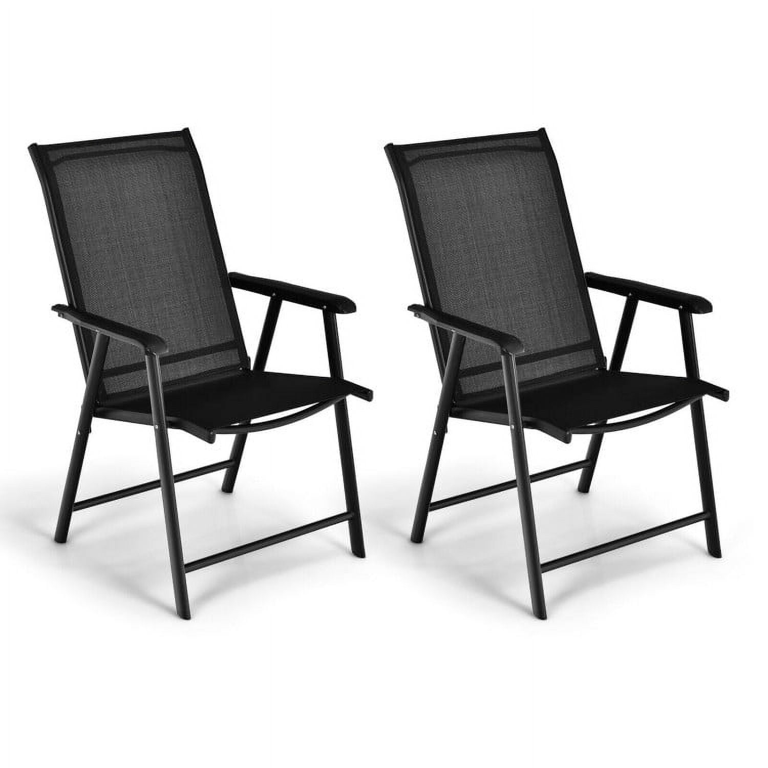 GVN Set of 2 Outdoor Patio Folding Chair with Ergonomic Armrests-Black, Outdoor Furniture Chairs for Backyard, Porch, Garden, Poolside