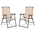 thumbnail image 1 of GVN Set of 2 Patio Folding Sling Back Camping Deck Chairs-Beige, Outdoor Furniture Chairs for Backyard, Porch, Garden, Poolside, 1 of 8