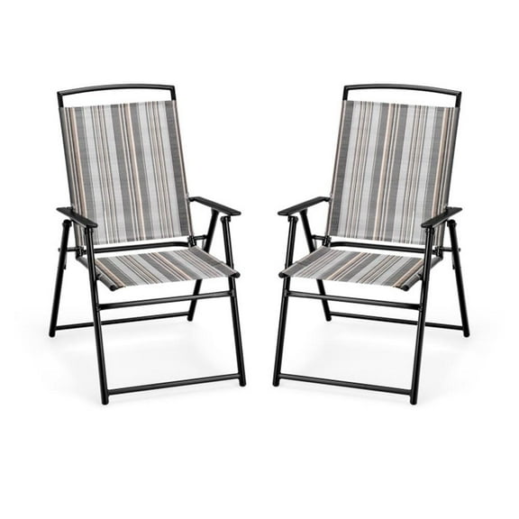 GVN Set of 2 Patio Folding Sling Chairs Space-saving Dining Chair-Gray