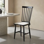 GVN Set of 2 Windsor Chairs with Solid Rubber Wood Farmhouse Frame, Removable Cushions for Dining Room, Kitchen Table, Classic Seating, Black