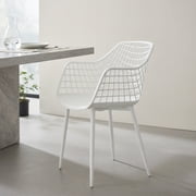 GVN Set of 4 Heavy Duty Modern Dining Chair with Airy Hollow Backrest-White, Dining Room Chairs, Lounge Chair for Kitchen, Dining, Bedroom, Living