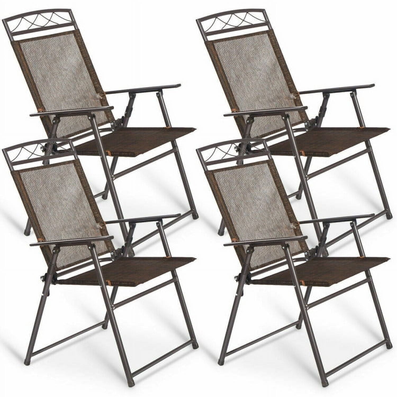 GVN Set of 4 Patio Folding Sling Chairs Steel Camping Deck, Outdoor Furniture Chairs for Backyard, Porch, Garden, Poolside