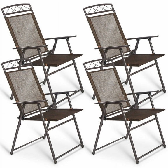 GVN Set of 4 Patio Folding Sling Chairs Steel Camping Deck, Outdoor Furniture Chairs for Backyard, Porch, Garden, Poolside