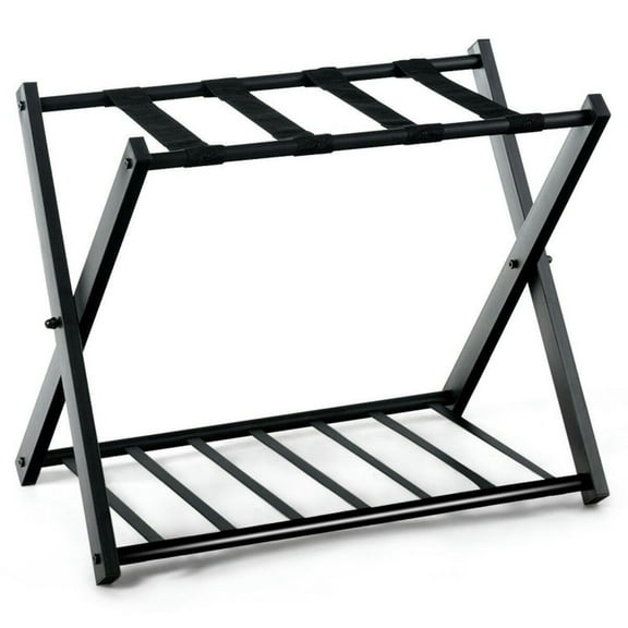 GVN Shoe Racks & Storage Benches,Set of 2 Folding Metal Luggage Rack Suitcase-Black