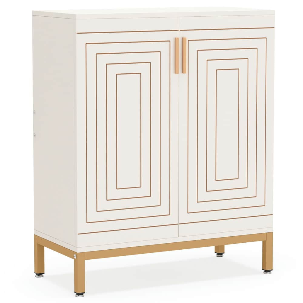 71" Modern White & Gold Shoe Cabinet - 8-Tier Adjustable Storage For Entryway, Closet, Hallway