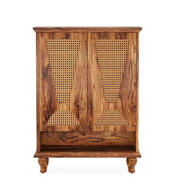 GVN Shoe Storage Cabinet, Shoe Organizer,Rattan Shoe Cabinet, 5-Tier Hidden Shoe Rack with Ventilated Doors