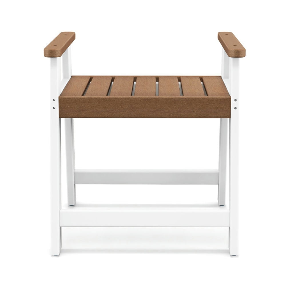 Brown and White Bamboo Spa Shower Bench with Armrests