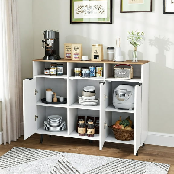 GVN Sideboard Buffet Cabinet, Kitchen Buffet Cabinet,Sideboard Buffet Cabinet Kitchen Storage Cabinet with 5-Position Adjustable Shelves-White