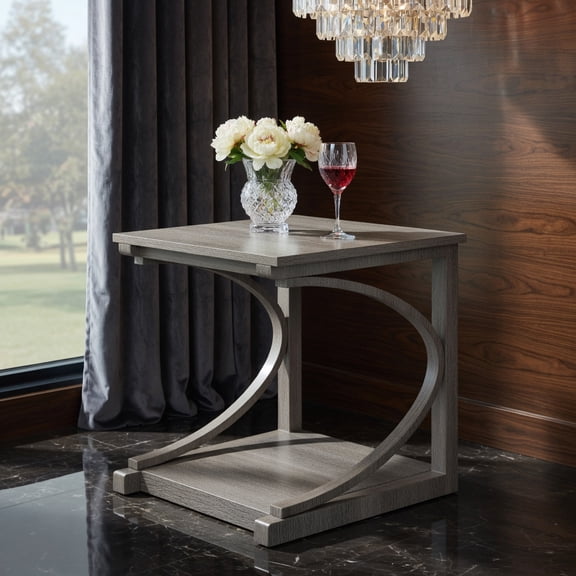 GVN Sofa Table, Side Table, Sofa Side Table,C-shaped 24 Inch 2 Tier Square End Table Sofa Side Table-Grey