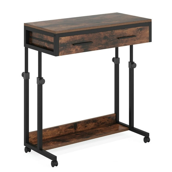 GVN Sofa Table, Side Table, Sofa Side Table,Height Adjustable Desk, Mobile Side Table Portable Desk with Drawers,Rustic Brown