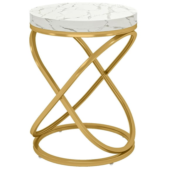GVN Sofa Table, Side Table, Sofa Side Table,Round End Table, 26" Tall Sofa Side Table with Faux Marble Top,White & Gold