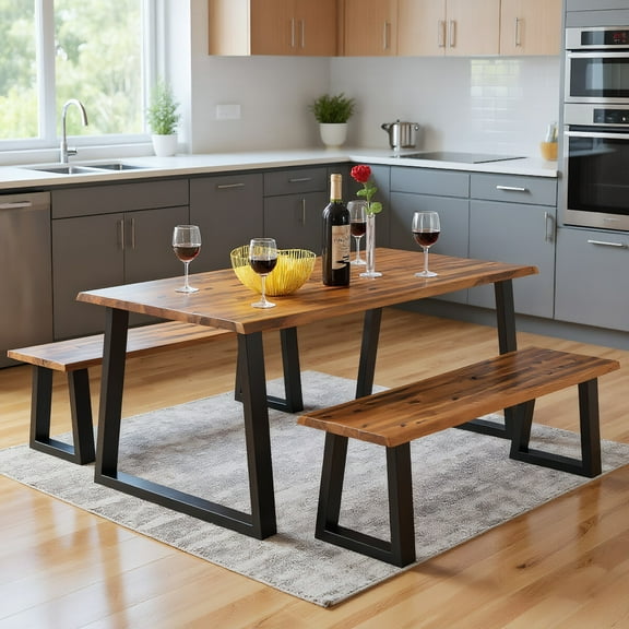 GVN Solid Acacia Wood Patio Bench Dining Bench Seating Chair, Patio Seating Conversation Set, Modern Patio Chair Sectional All Weather Proof for Patio Back Deck