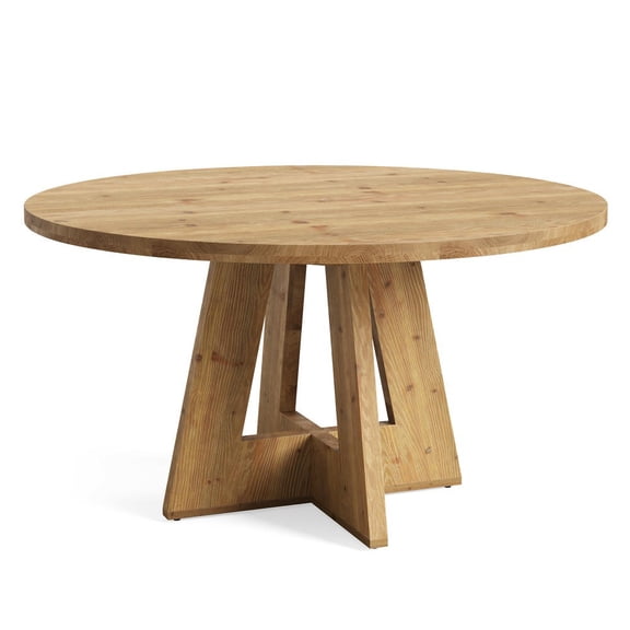 GVN Solid Wood Farmhouse Dining Table for 4-6, 47 Inch Round Kitchen Table for Family Meals, Breakfast Nook, Rustic Style, Brown