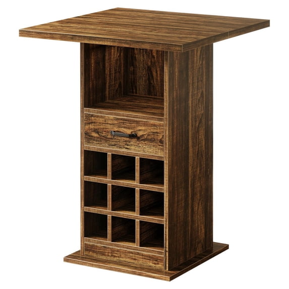 GVN Square Home Bar Cabinet with Storage Drawer, Wine Rack for Entertainment Center, Living Room, Kitchen Bar Furniture Storage, Brown