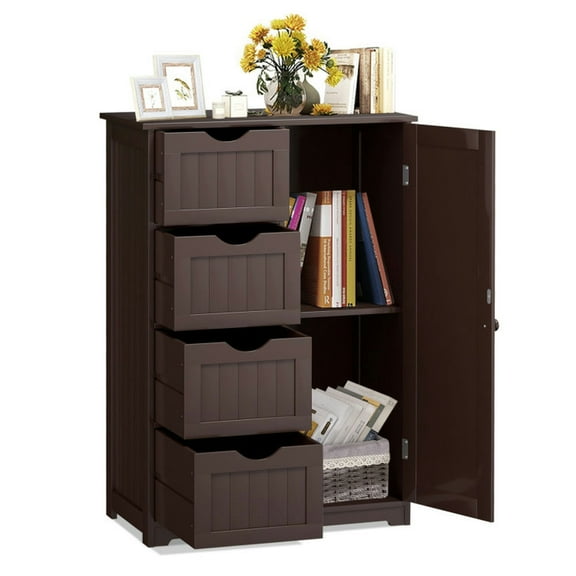 GVN Standing Indoor Wooden Cabinet with 4 Drawers-Brown, Bathroom Cabinet Storage for Entryway Storage, Home Office Furniture