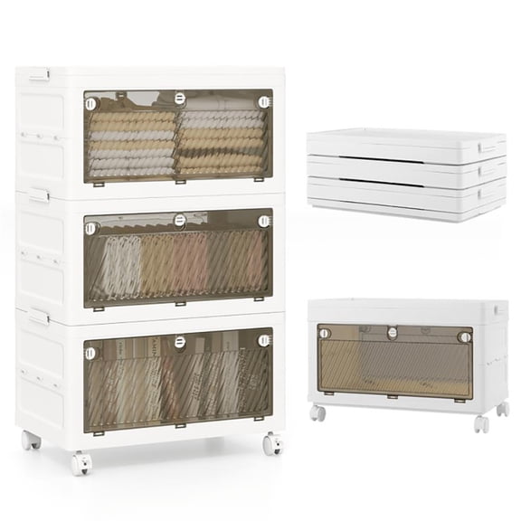 GVN Storage Box Organizer,Storage Container,33 Gal 3-Pack Stackable Plastic Storage Bins with Lid for Bedroom Living Room-White