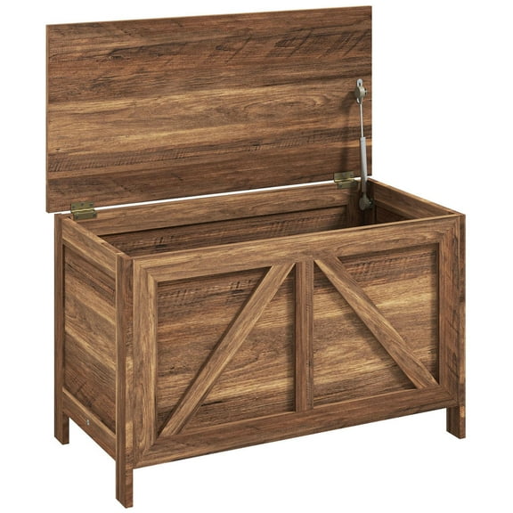 GVN Storage Chest,Storage Chest, Farmhouse Lift Top Box Organizer with Safety Hinge,Brown Oak