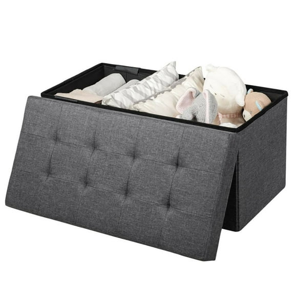 GVN Storage Ottoman Bench, Ottoman Bench,31.5 Inch Fabric Foldable Storage with Removable Storage Bin-Dark Gray