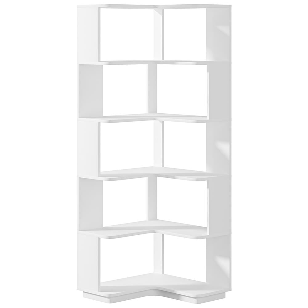 White 6-Tier L-Shaped Corner Bookshelf with Anti-Drop Panels