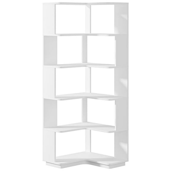GVN Storage Shelves, Bookshelf Stand,6-Tier Corner Bookshelf, 64.96" Corner Bookcase with Anti-Drop Panel,White