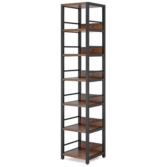 GVN Storage Shelves, Bookshelf Stand,6-Tier Corner Shelf, Narrow Etagere Bookshelf Storage Rack, Brown