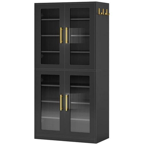 GVN Storage Shelves, Bookshelf Stand,67-inch Bookcase, 8-Tier Bookshelf with Acrylic Doors and LED Light,Black