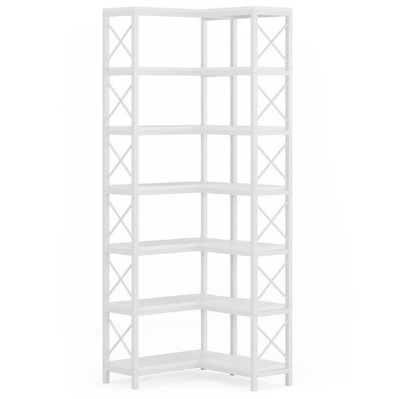 GVN Storage Shelves, Bookshelf Stand,7-Tier Corner Bookshelf Corner Bookcase Storage Display Rack,White