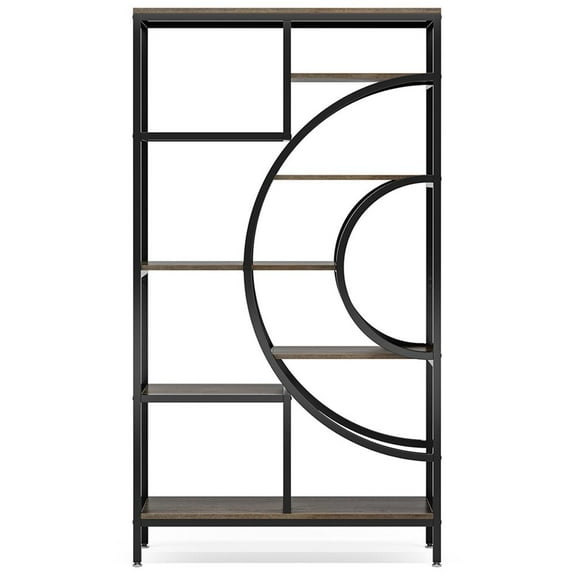 GVN Storage Shelves, Bookshelf Stand,8-Tier Bookshelf, 71" Geometric Bookcase, Industrial Etagere Shelving Unit,Brown & Black