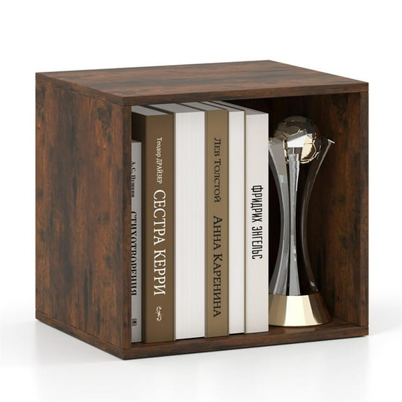 GVN Storage Shelves, Bookshelf Stand,Cube Storage Organizer Stackable Open Book Shelf Wooden Display Shelving Unit-Rustic Brown