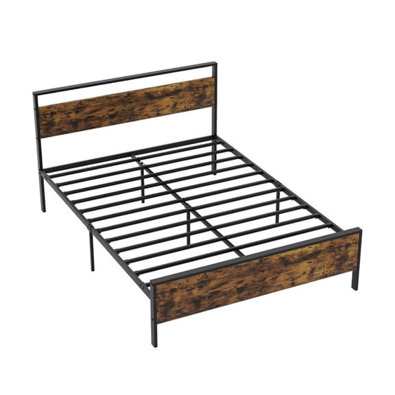 GVN Sturdy Bed Frame, Bedroom Platform Bed Frame,Queen Metal Bed Frame Industrial Platform Bed with Wooden Headboard-Queen Size