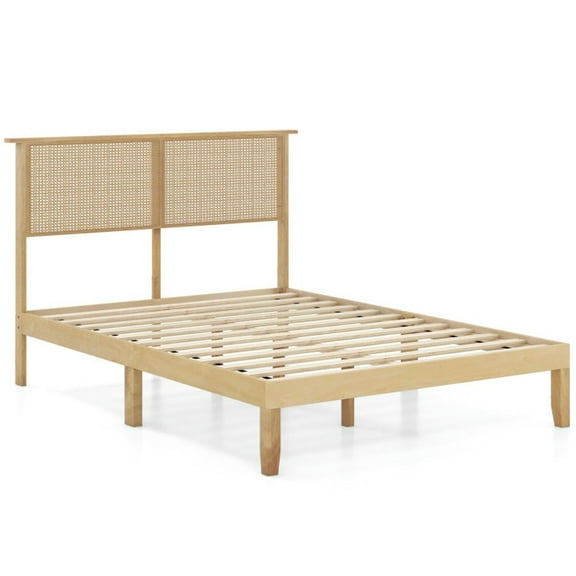 GVN Sturdy Bed Frame, Bedroom Platform Bed Frame,Twin/Full/Queen Size Bed Frame with Rattan Headboard-Full Size