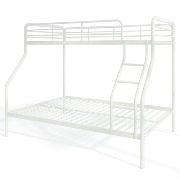 GVN Sturdy Bed Frame, Bedroom Platform Bed Frame,Twin Over Full Bunk Bed with Ladder and Full-length Guardrails-White