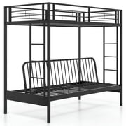 GVN Sturdy Bed Frame, Bedroom Platform Bed Frame,Twin Over Futon Bunk Bed with 2 Ladders and Safety Guardrails-Black