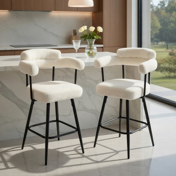 GVN Swivel Bar Stool Set with Curved Back and Armrests, Counter Height Seating for Kitchen Island, Home Bar with Comfort Design, White
